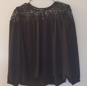 LOFT Black Blouse With Lace Detail